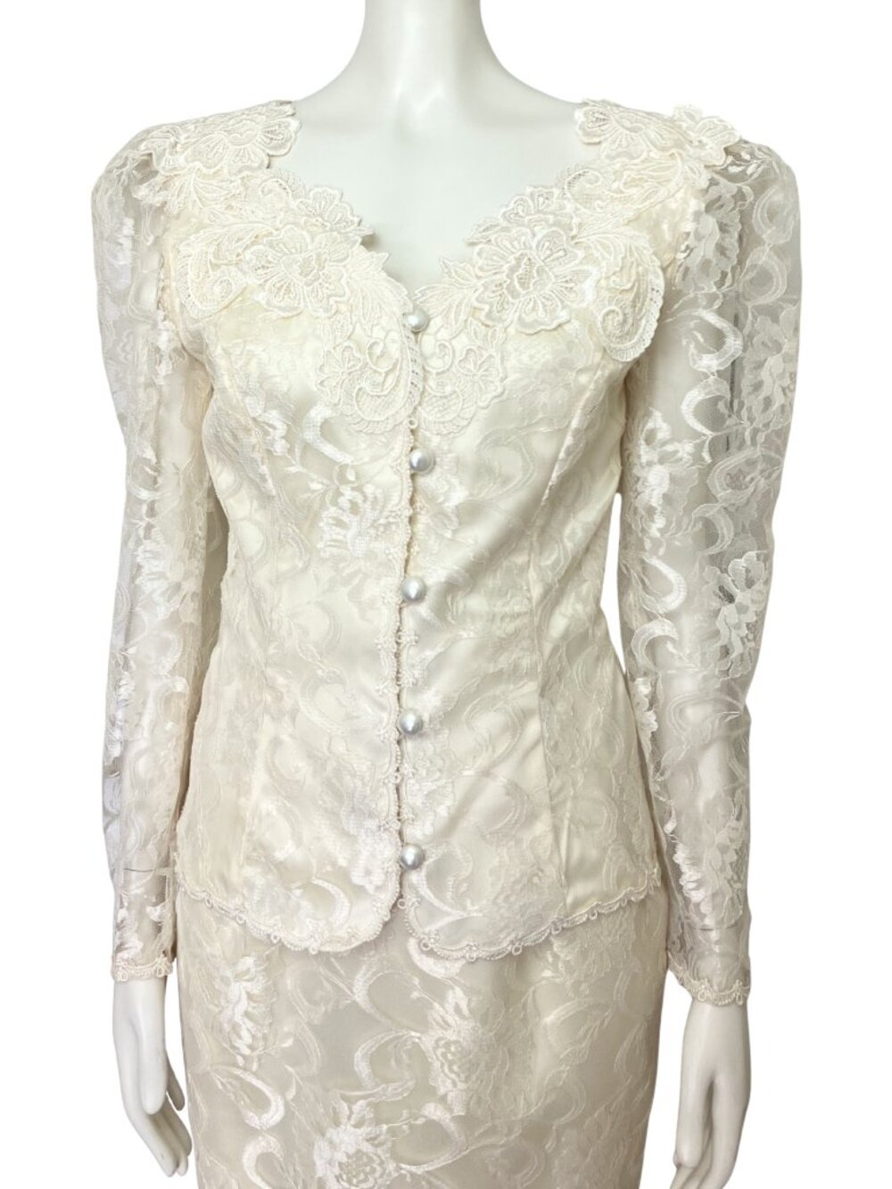 Vintage 80s Scott McClintock Ivory Lace Wedding Skirt Suit Set. XS 4. Bridal - Picture 6 of 14
